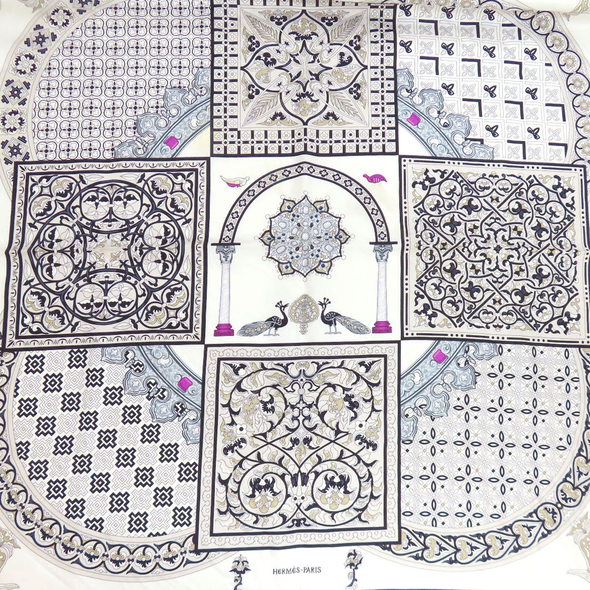 Hermes Scarf Silk White Carre90 Byzantine Sky