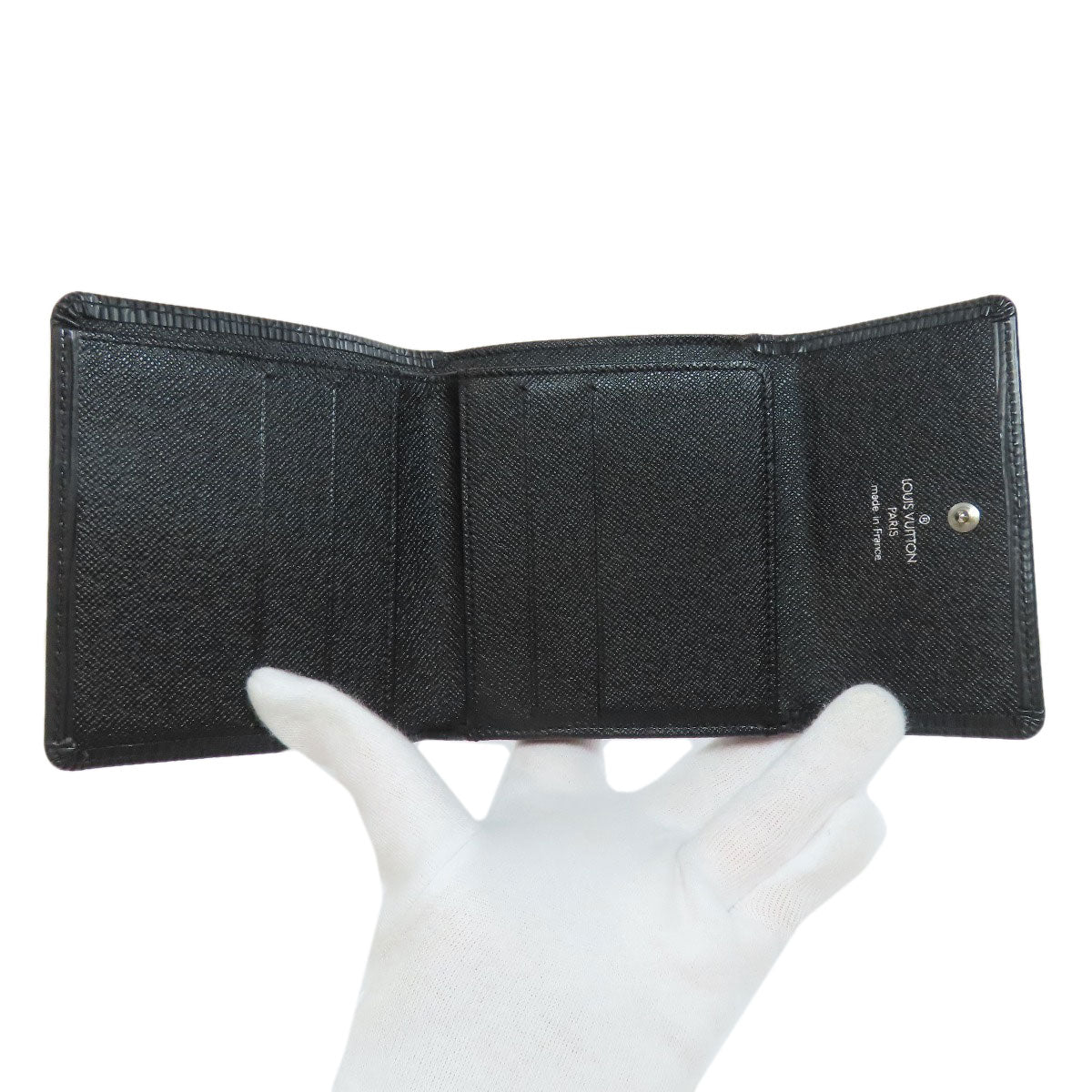 Louis Vuitton Bifold Wallet M63482 Epi Black Porto Monnaie Vie Carte Credit Women