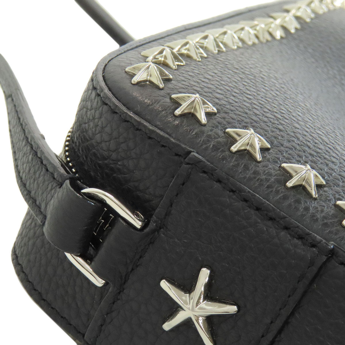 Jimmy Choo Shoulder Bag Leather Black Star Motif Studs