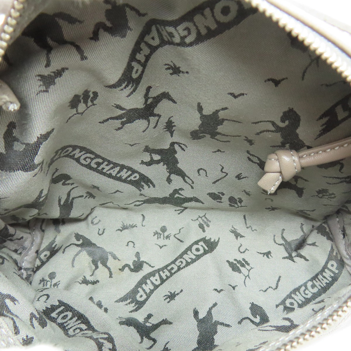 Longchamp Shoulder Bag Leather Gray Logo Women