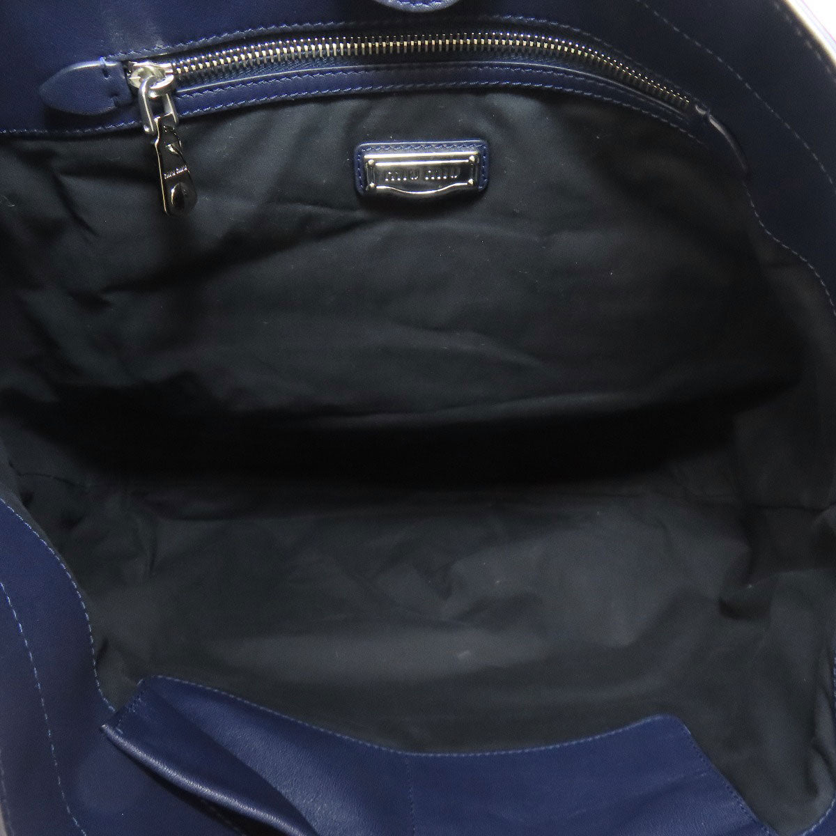 Miumiu Tote Bag Leather Blue Logo Women