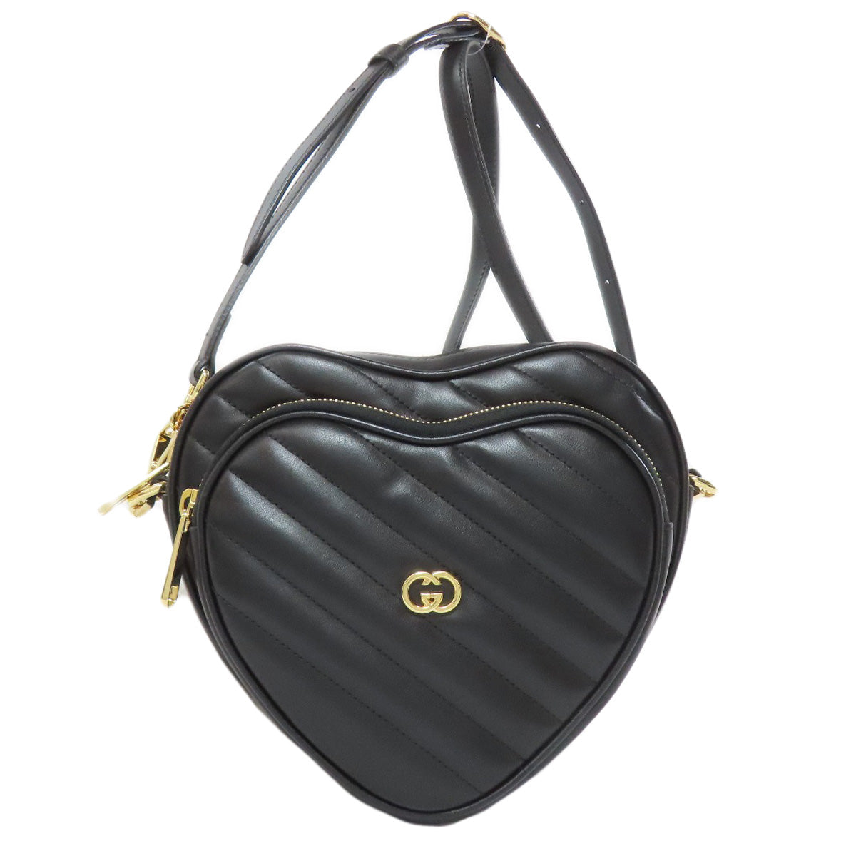 Gucci Shoulder Bag 751628 Calfskin Black Gg Marmont Heart Motif Women