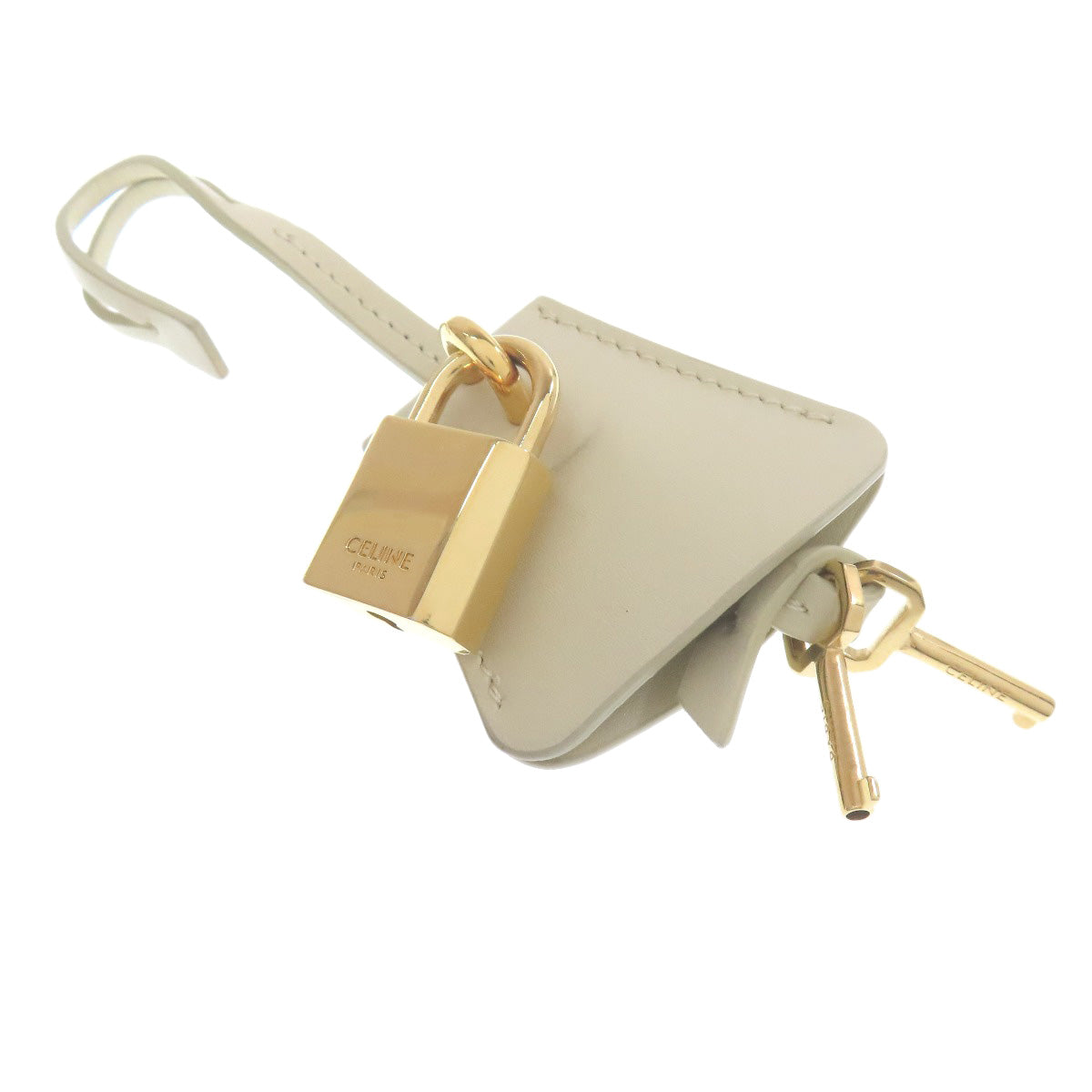 Celine Handbag Leather Beige Logo Women