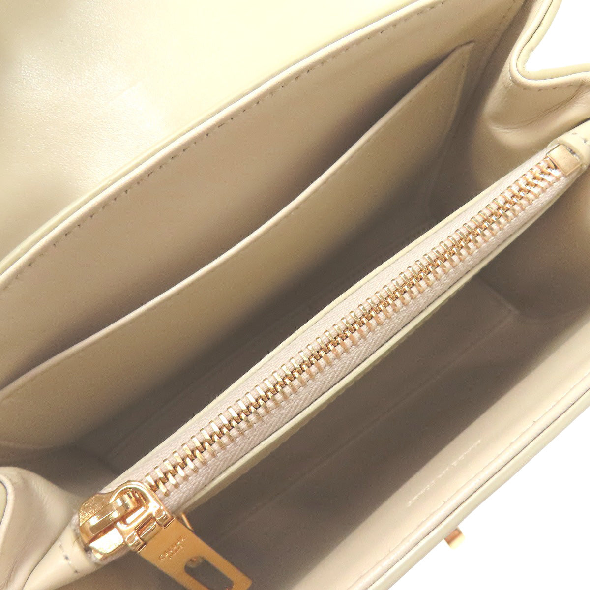 Celine Handbag Leather Beige Logo Women