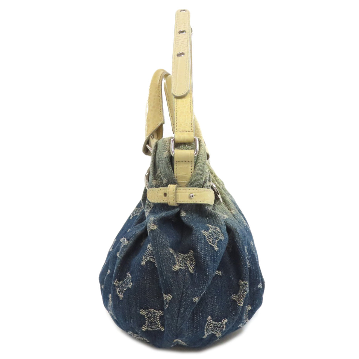 Celine Handbag Denim Blue Triomphe 2Way
