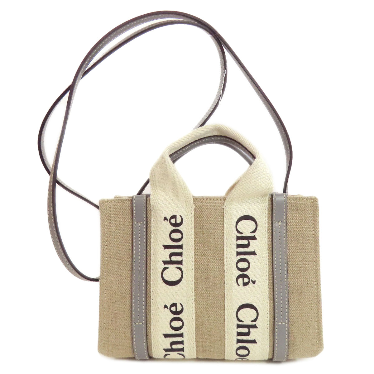 Chloe Handbag Canvas Brown Woody 2Way Women