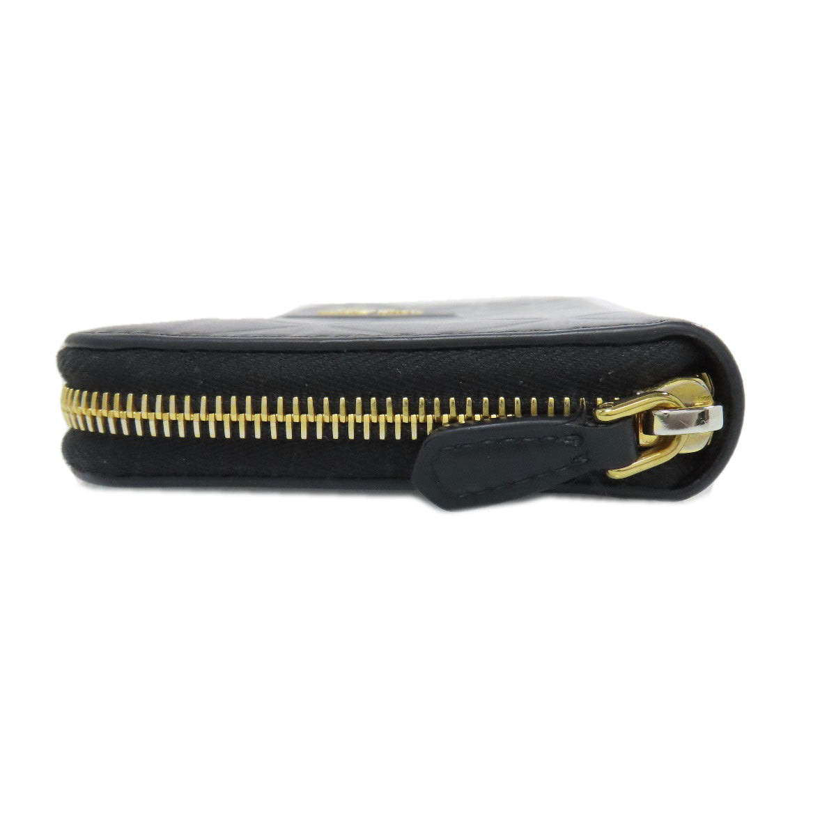 Prada Long Wallet Purse 1Ml506 Calfskin Black Zip Around Embossing Women