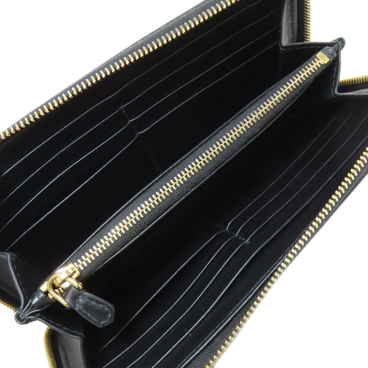 Prada Long Wallet Purse 1Ml506 Calfskin Black Zip Around Embossing Women