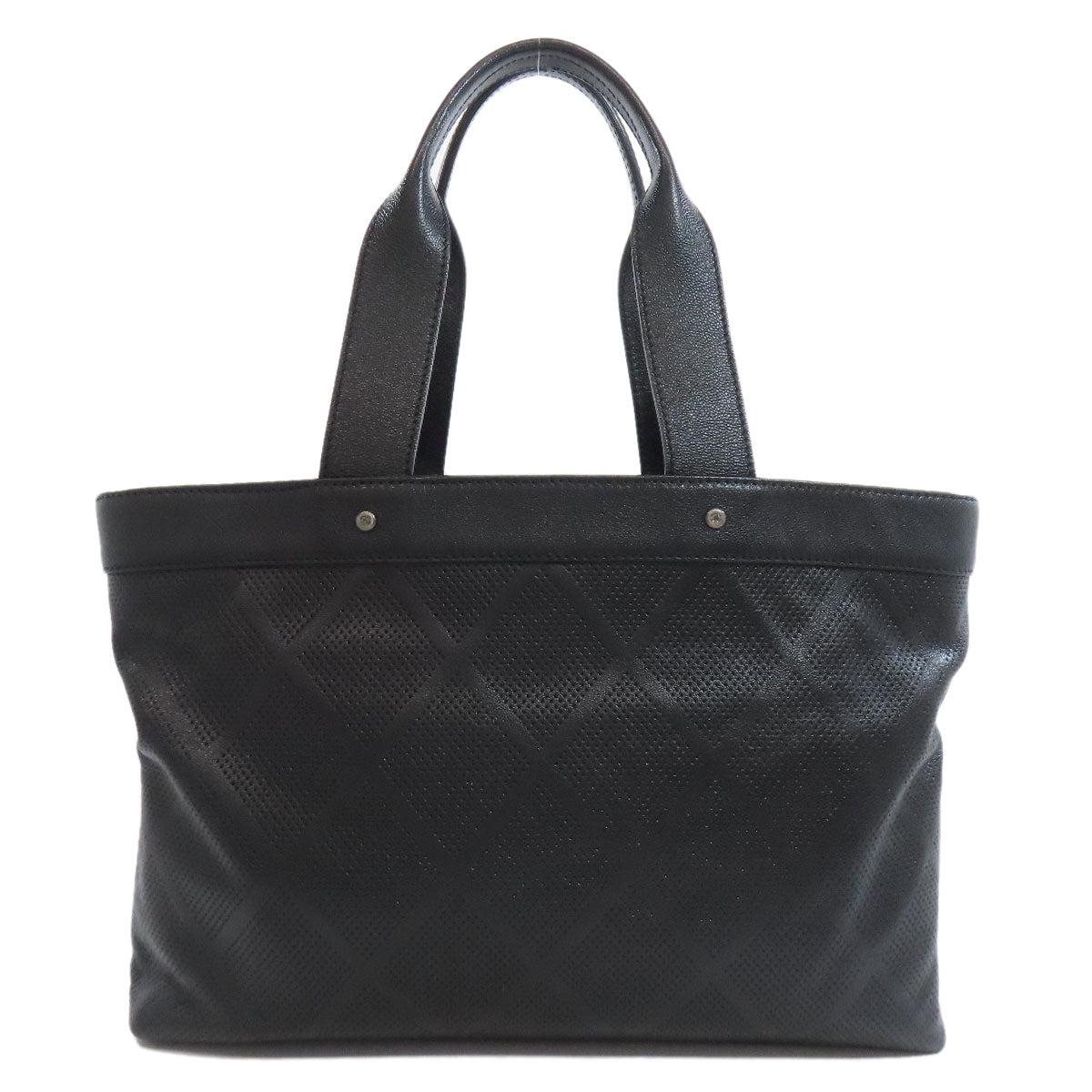 Chanel Tote Bag Calfskin Black Coco Mark Punching Silvermetal