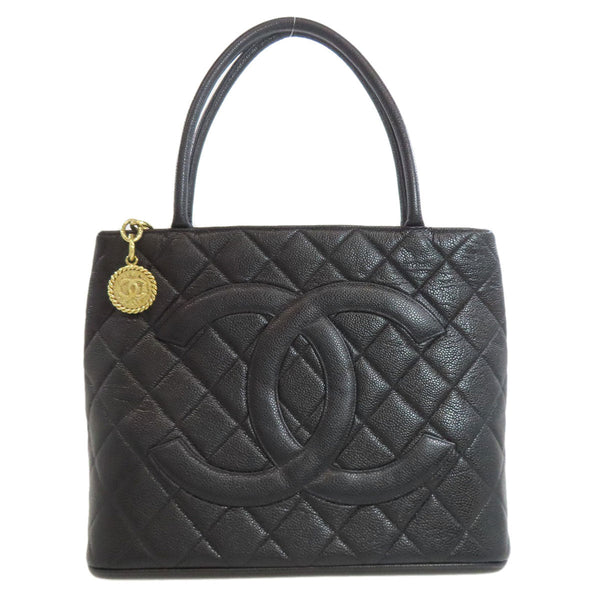Chanel Tote Bag Grained Calfskin Skin Black Replica Tote Gold Metal