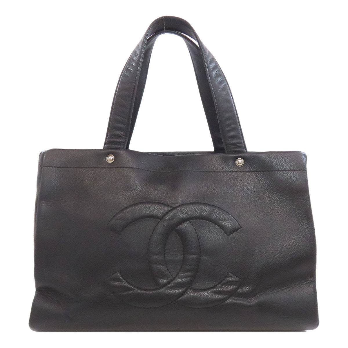 Chanel Tote Bag Grained Calfskin Skin Black Coco Mark