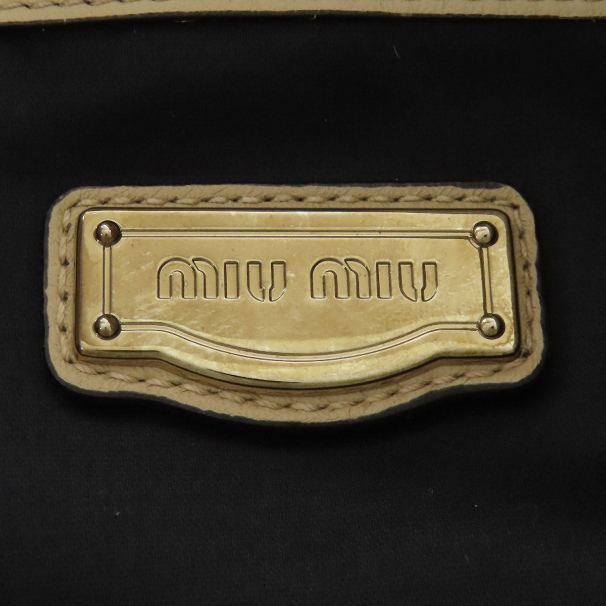 Miumiu Tote Bag Calfskin Beige Logo