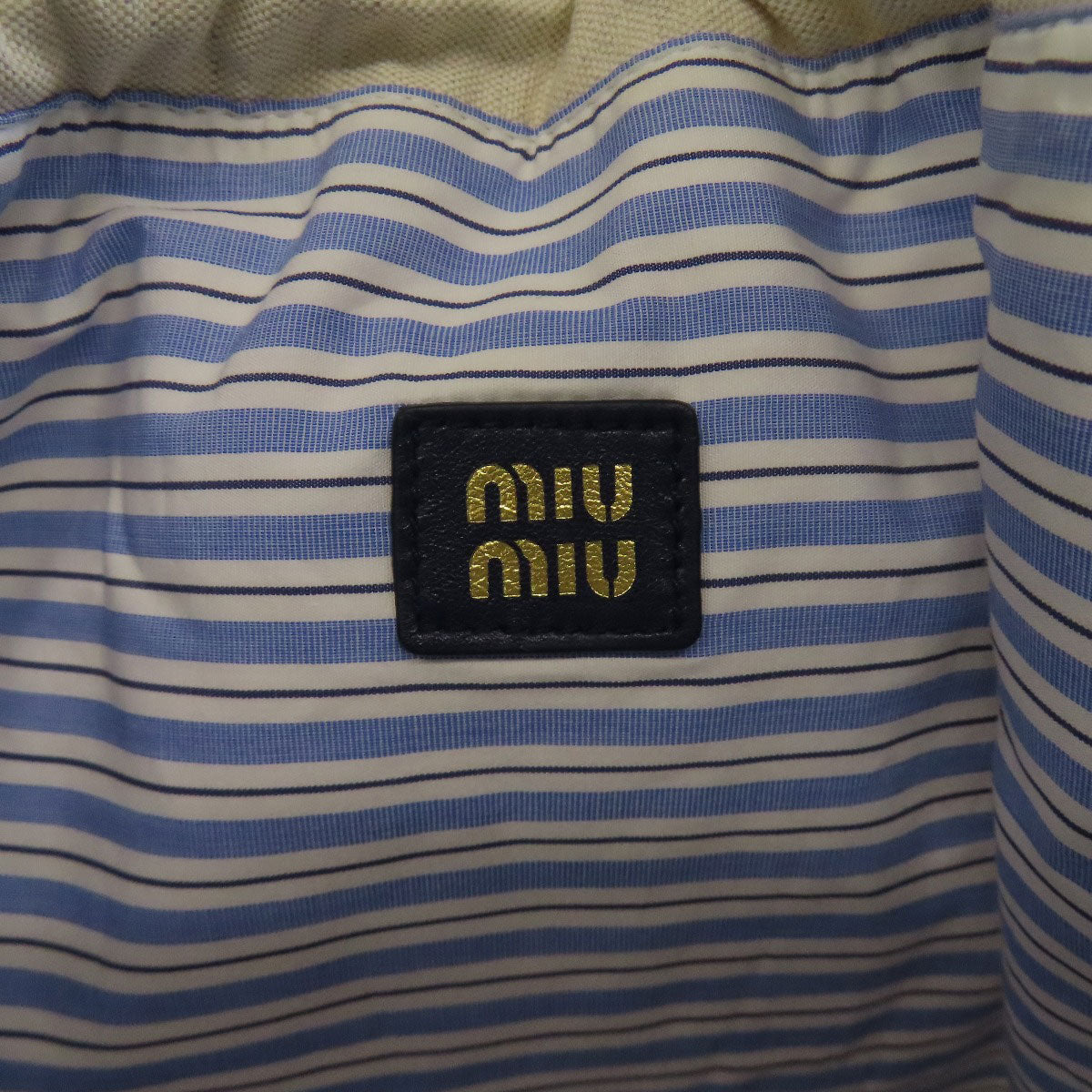 Miumiu Accessory Pouch Canvas Beige Drawstring Pouch