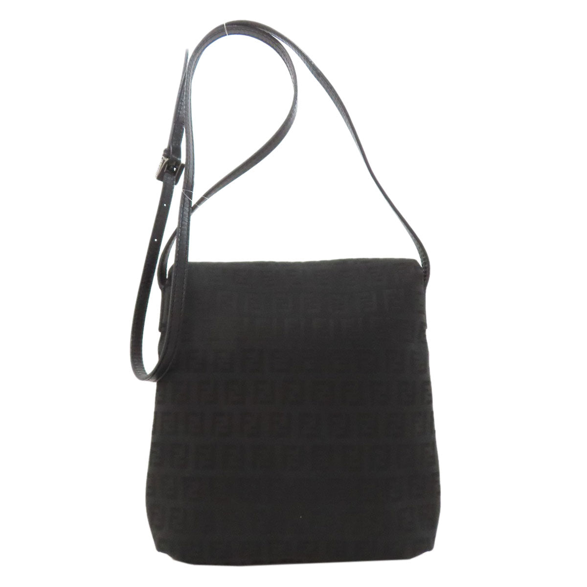 Fendi Shoulder Bag Canvas Black Zucca Pattern