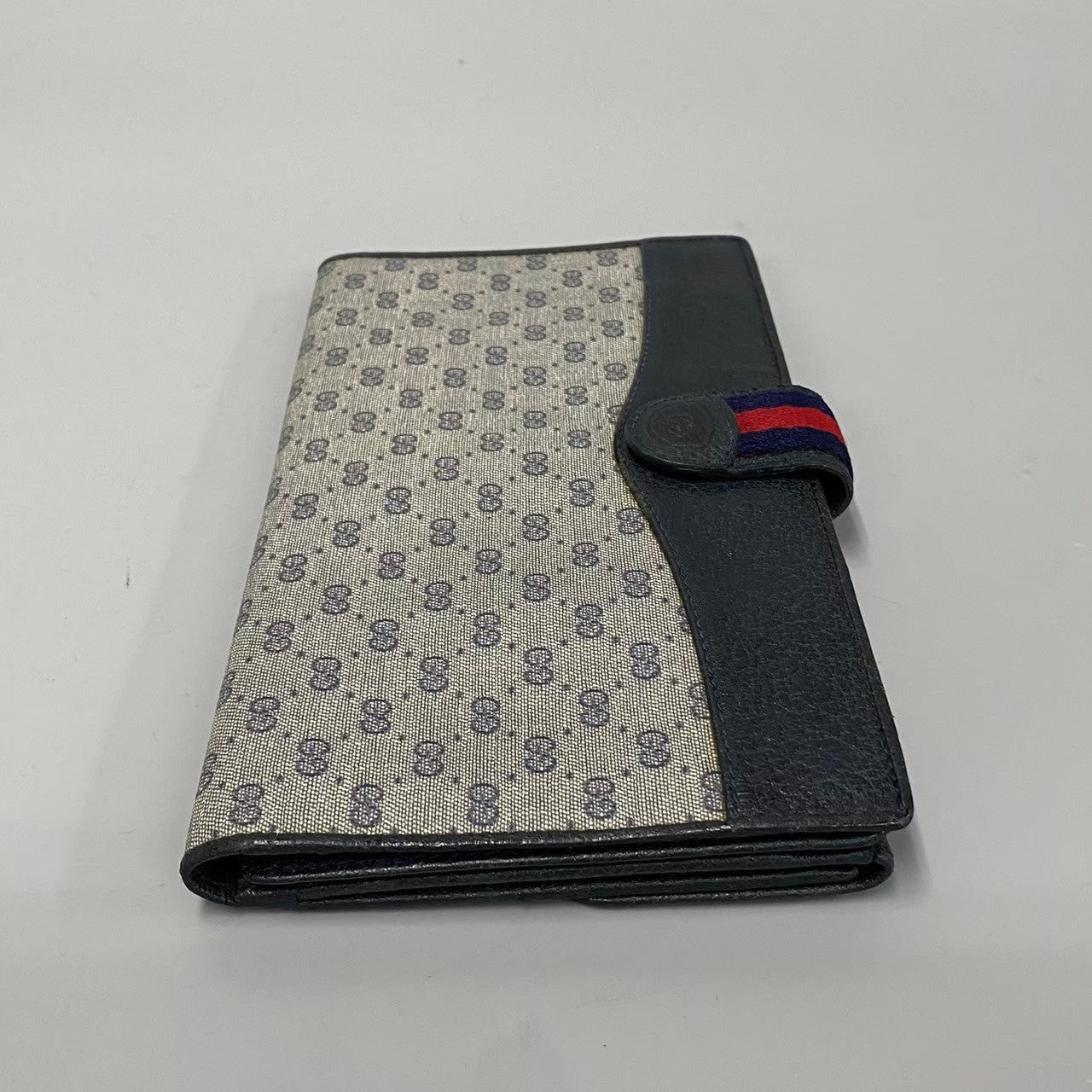 Gucci Long Wallet Purse Leather, Pvc Navy Sherry Line Micro Gg Women