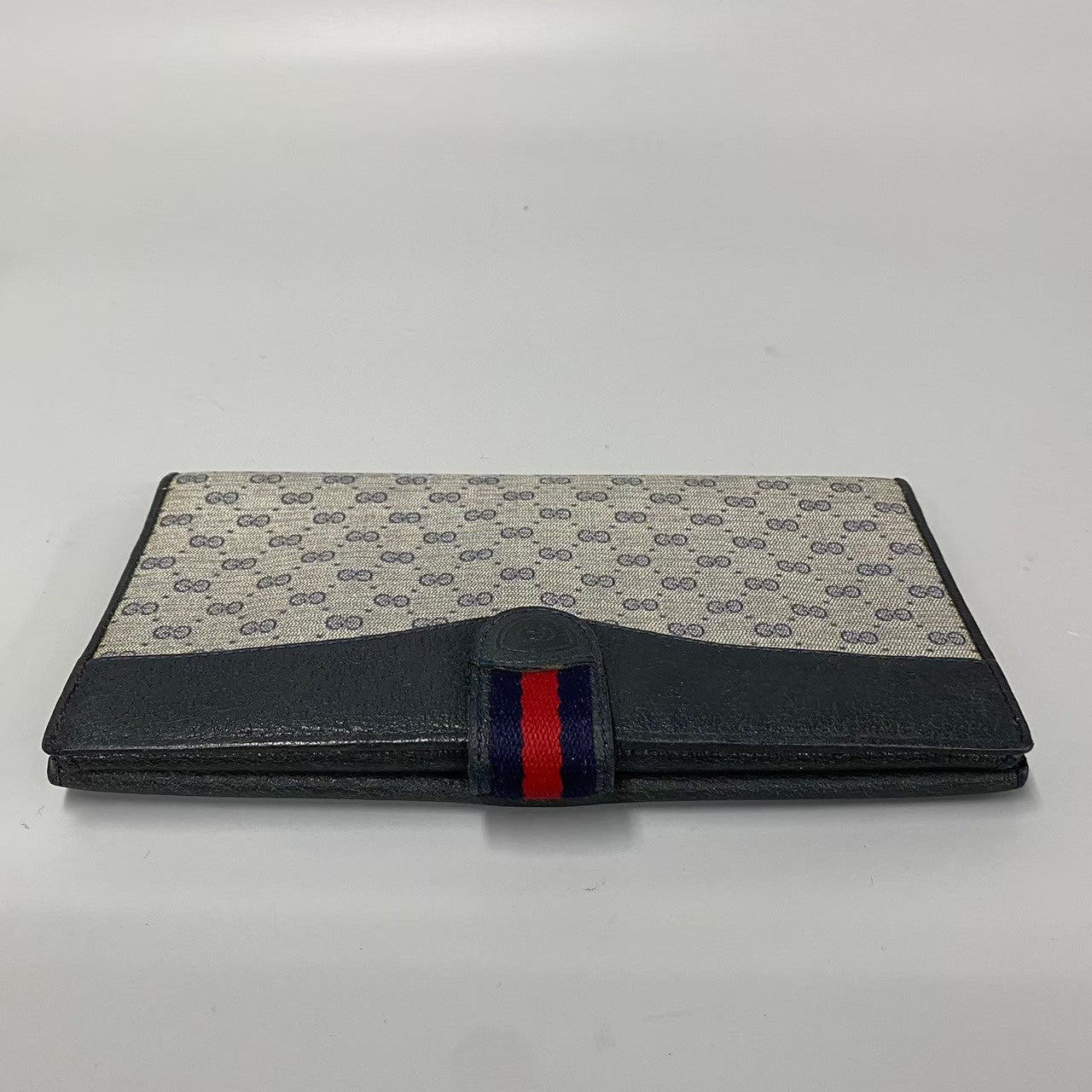 Gucci Long Wallet Purse Leather, Pvc Navy Sherry Line Micro Gg Women