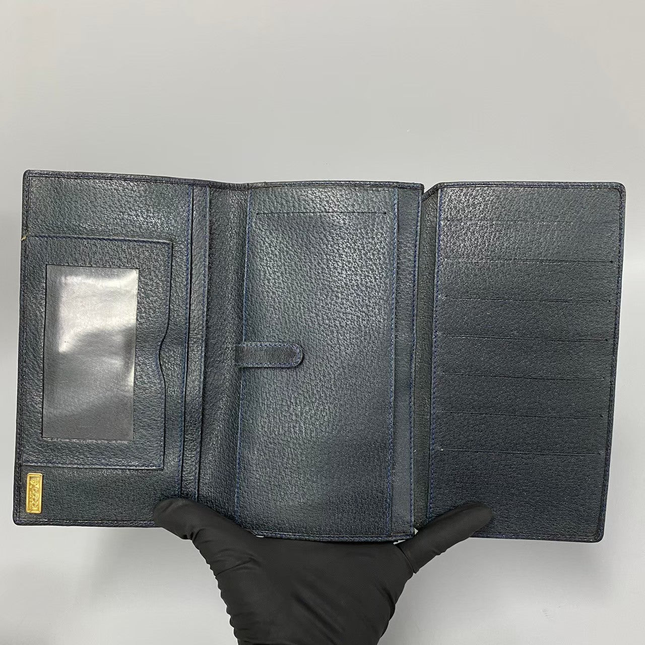 Gucci Long Wallet Purse Leather, Pvc Navy Sherry Line Micro Gg Women