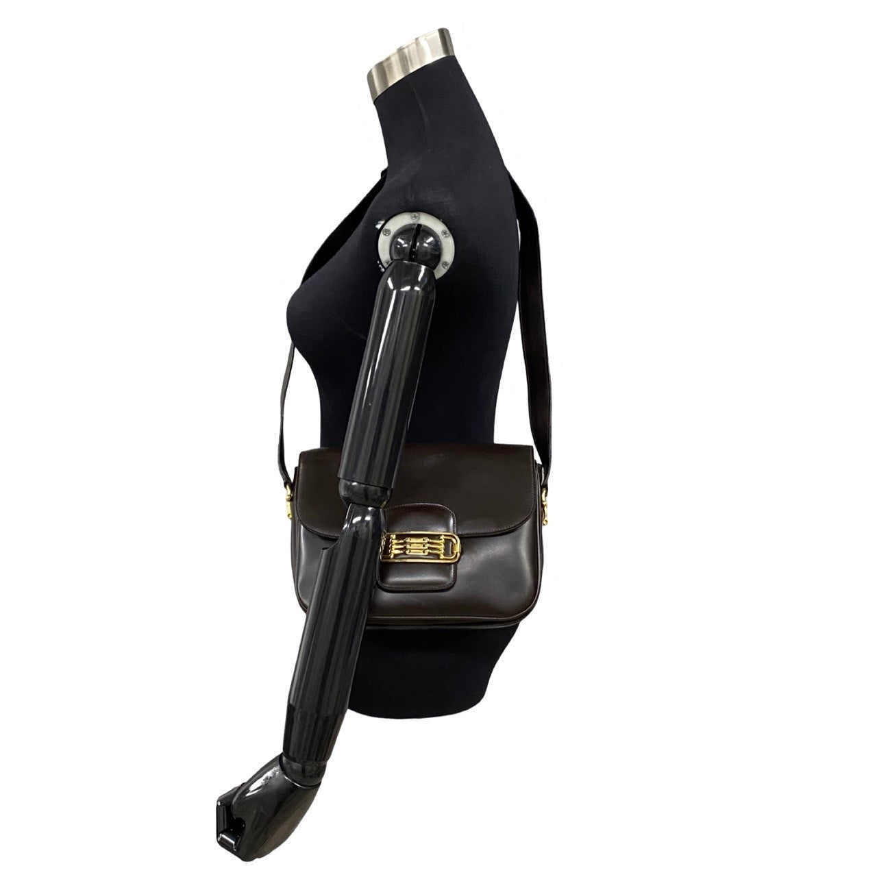 Celine Shoulder Bag Leather Brown Horsebit Women
