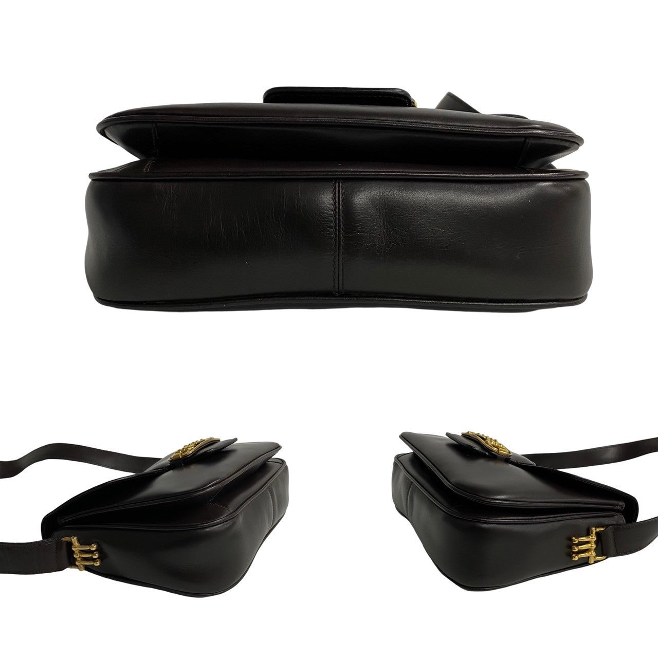 Celine Shoulder Bag Leather Brown Horsebit Women