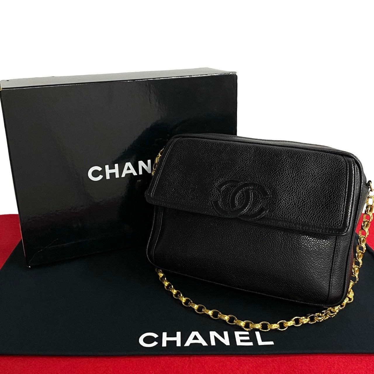 Chanel Shoulder Bag Matt Caviar Skin Black Women