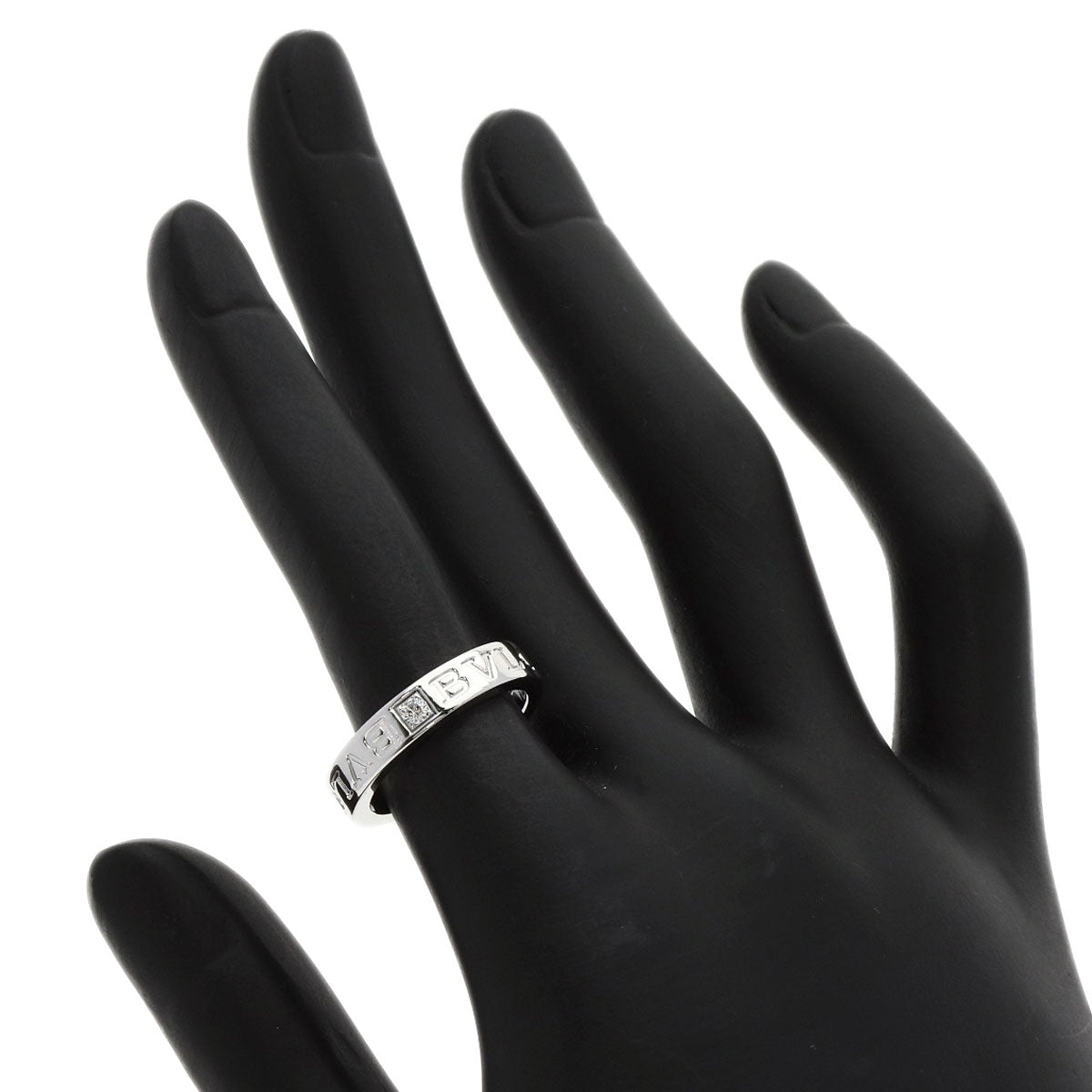 Bvlgari Ring K18Wg Silver Double Logo Diamond Women