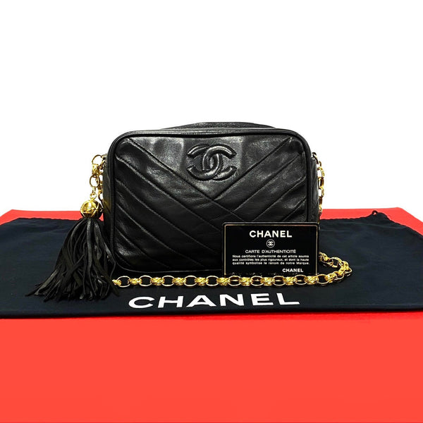 Chanel Shoulder Bag Lambskin Black Matrasse