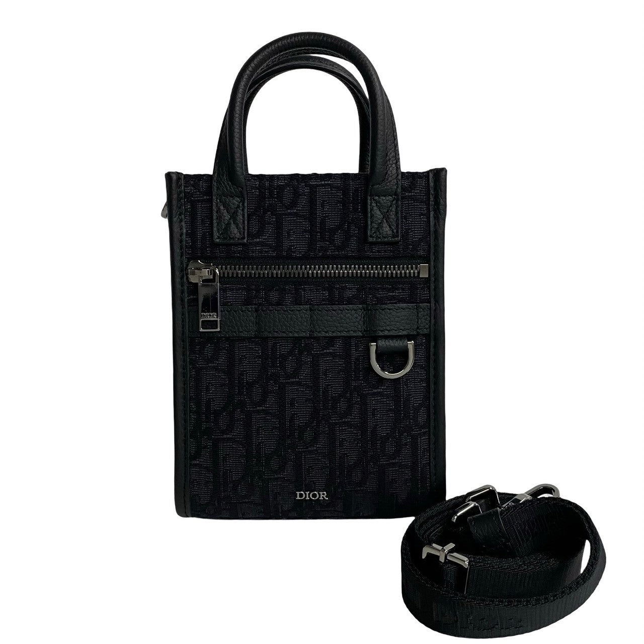 Dior Shoulder Bag Canvas, Leather Black Oblique Pattern North South Women(Unisex)