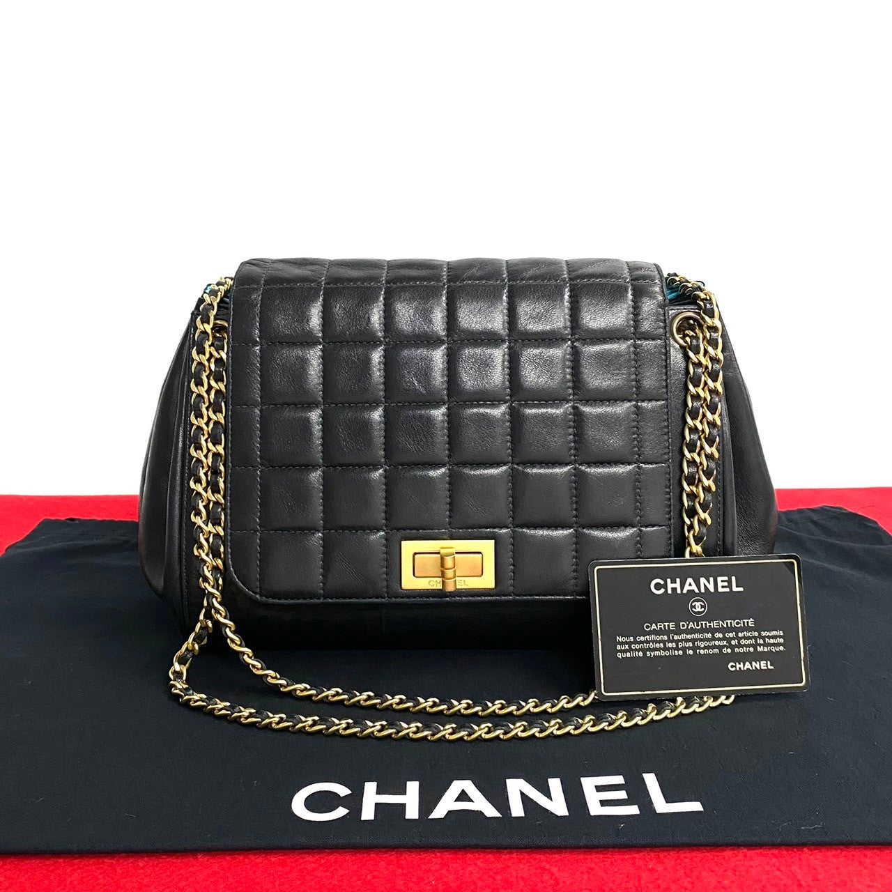Chanel Shoulder Bag Lambskin Black 2.55 Chocolate Bar Women
