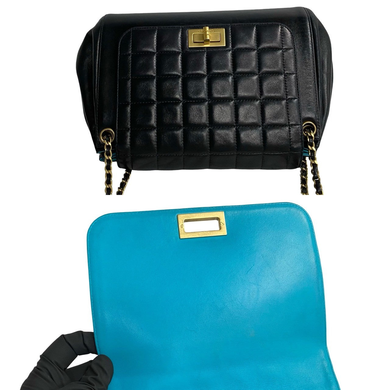Chanel Shoulder Bag Lambskin Black 2.55 Chocolate Bar Women