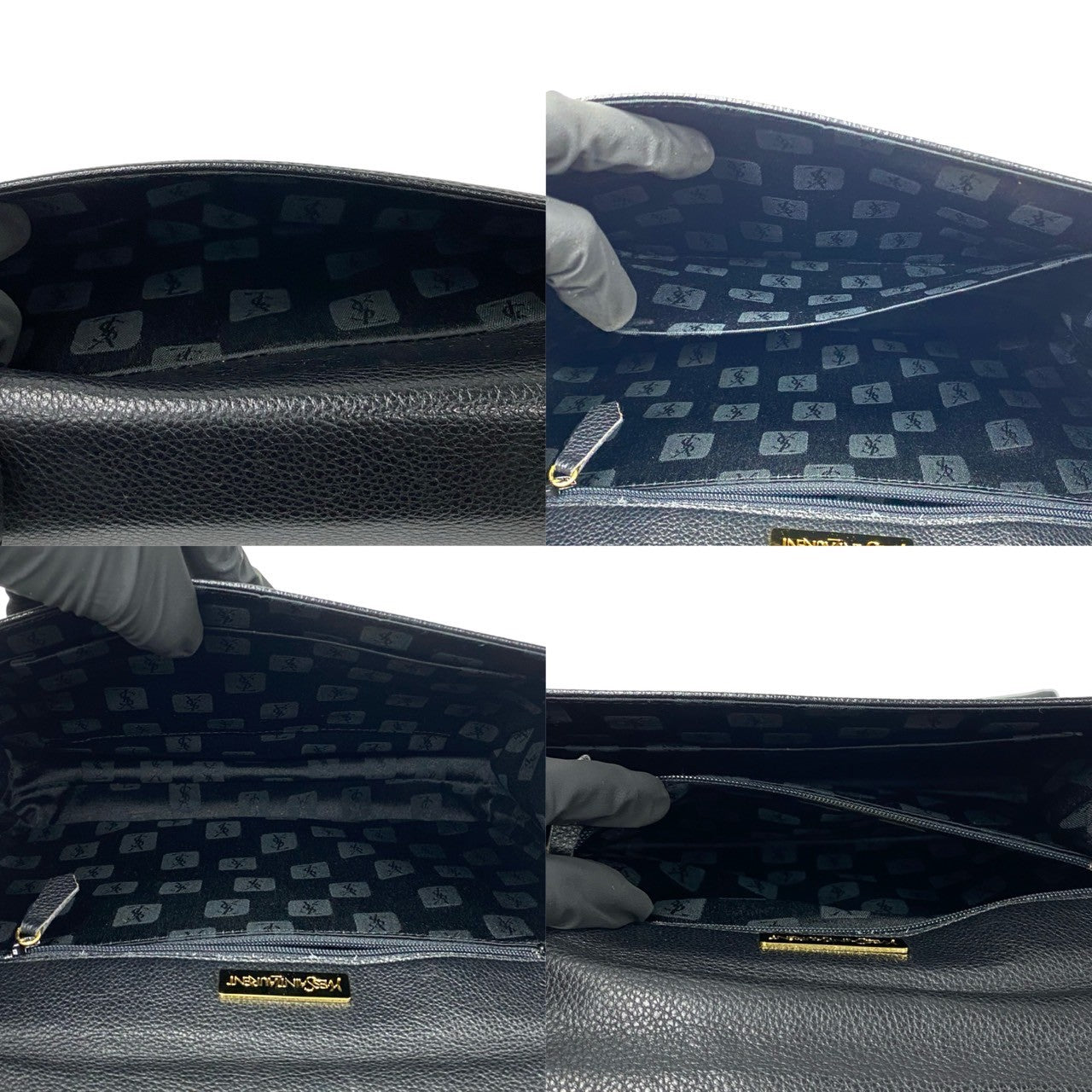 Yves Saint Laurent Shoulder Bag Leather Black Logo Metal 2Way Women