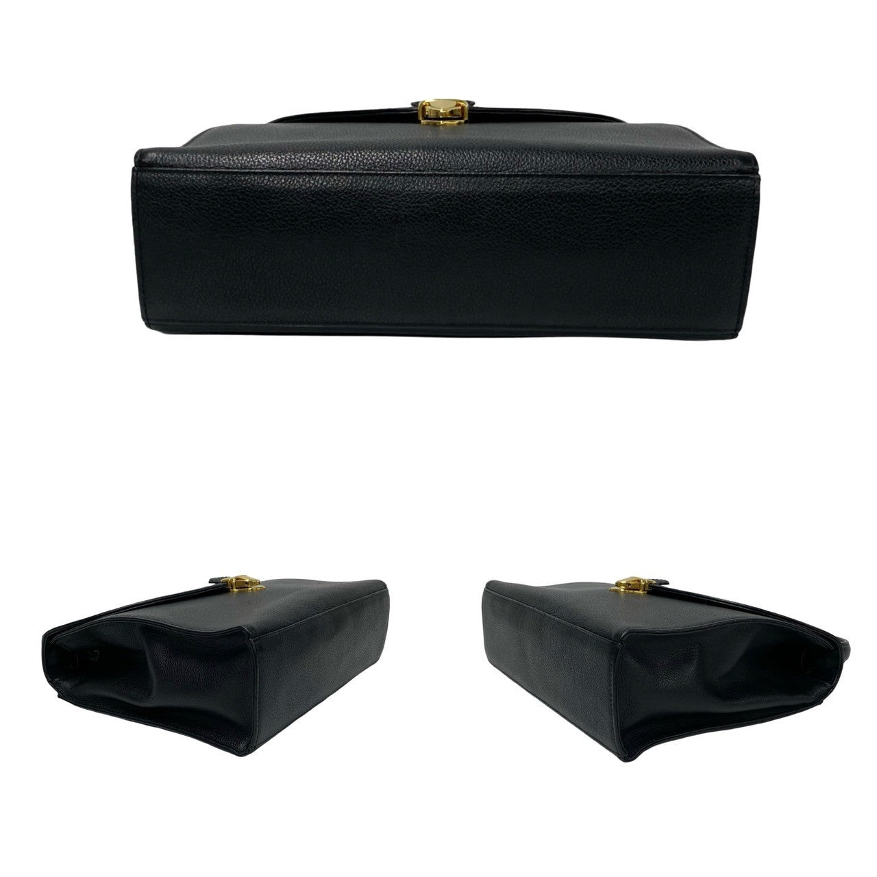 Yves Saint Laurent Shoulder Bag Leather Black Logo Metal 2Way Women