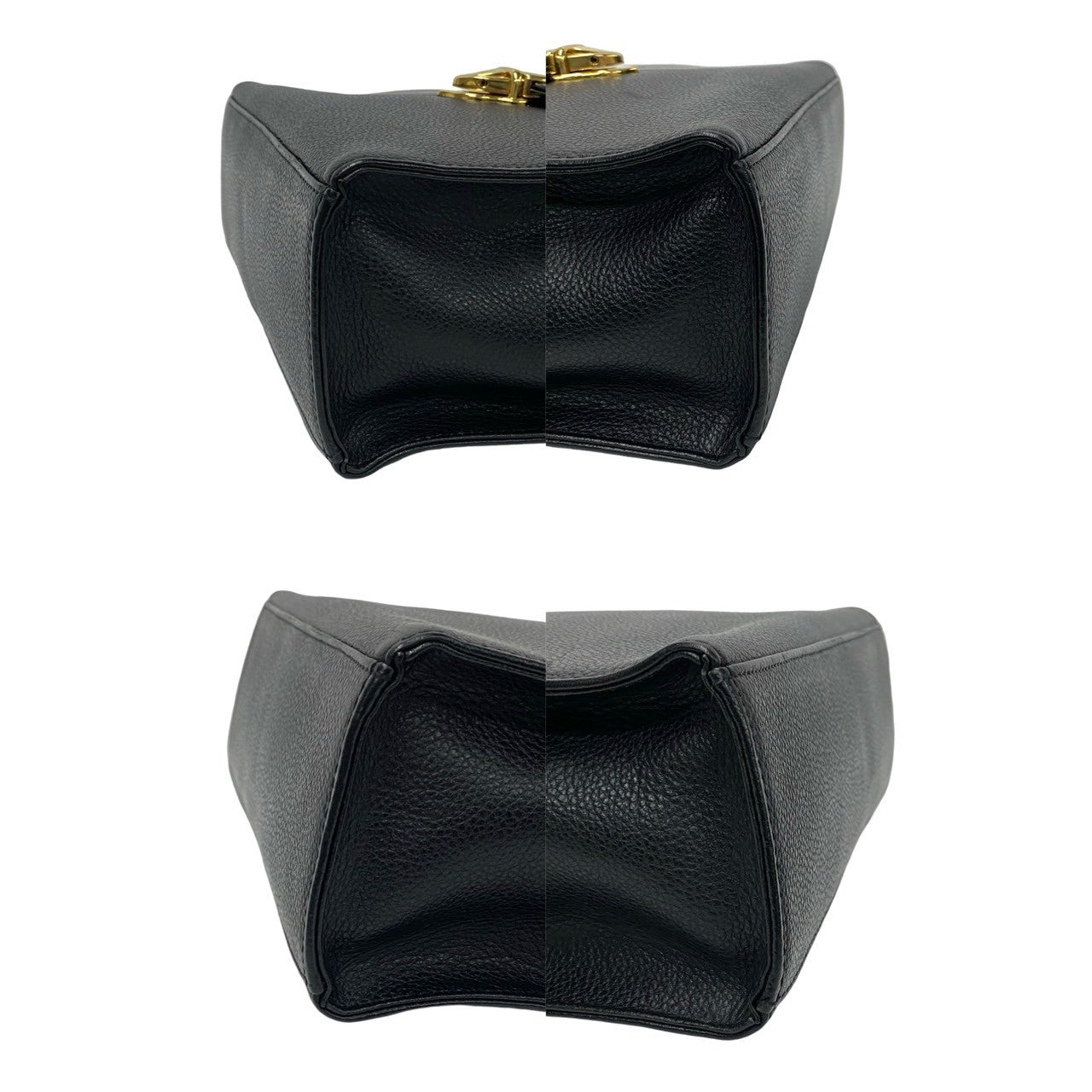 Yves Saint Laurent Shoulder Bag Leather Black Logo Metal 2Way Women