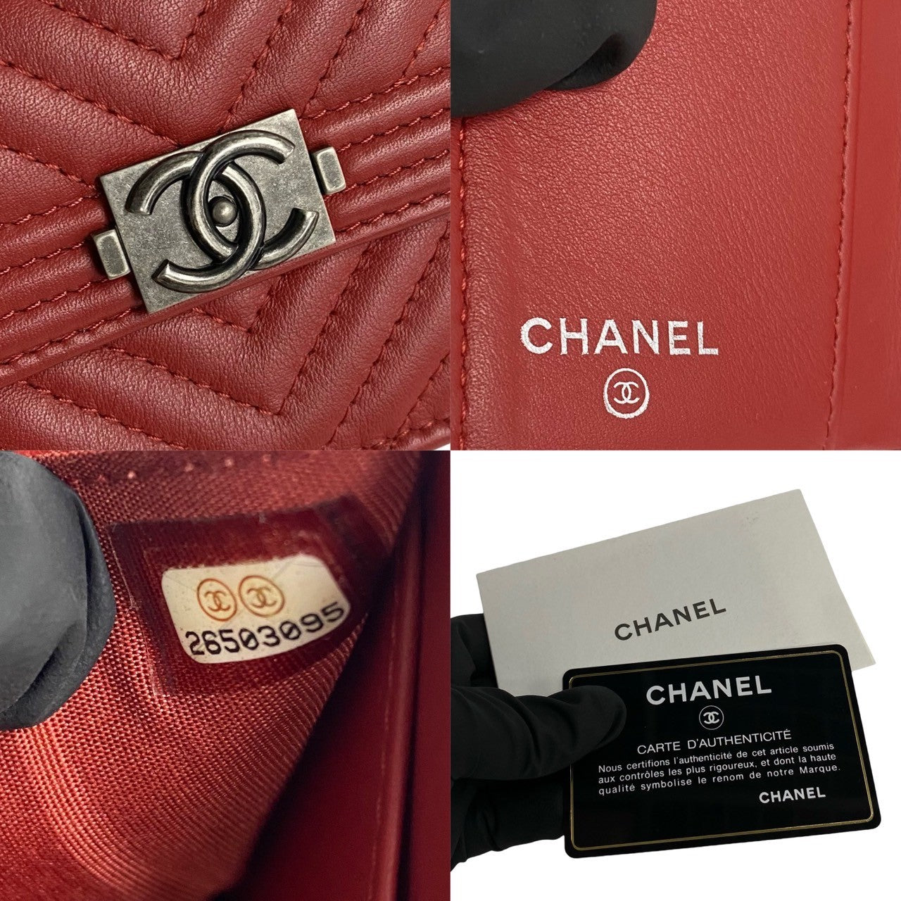 Chanel Tri-Fold Wallet Leather, Lambskin Red Coco Mark Boy Chanel Women
