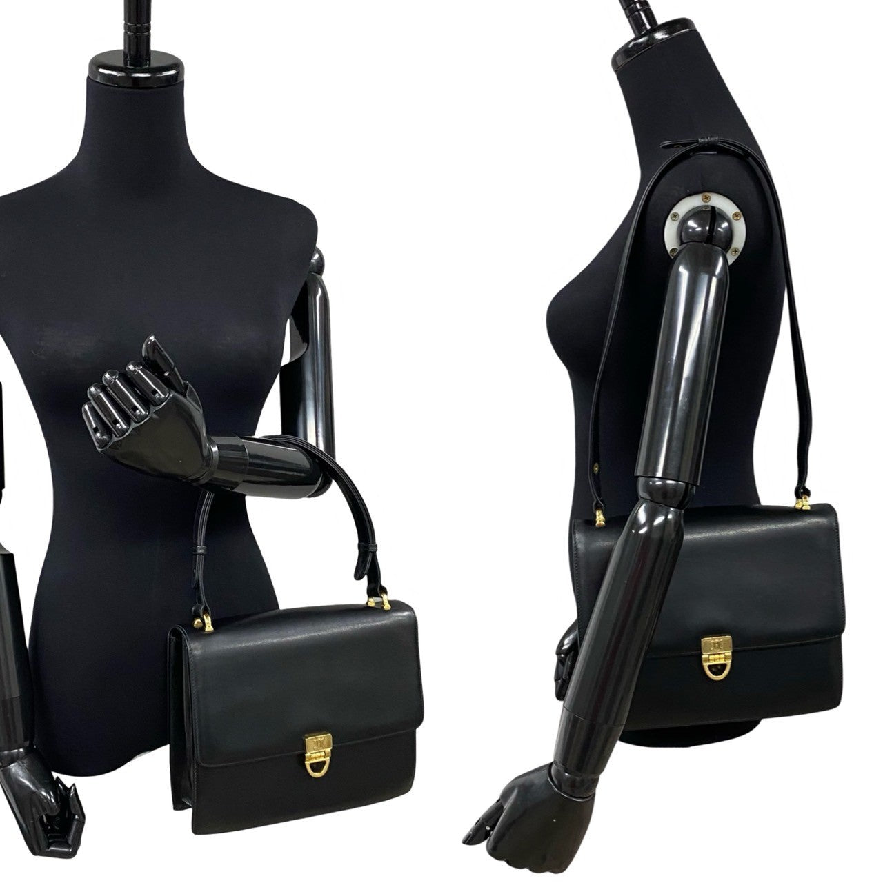 Celine Shoulder Bag Leather Black Triomphe Logo Metal Women