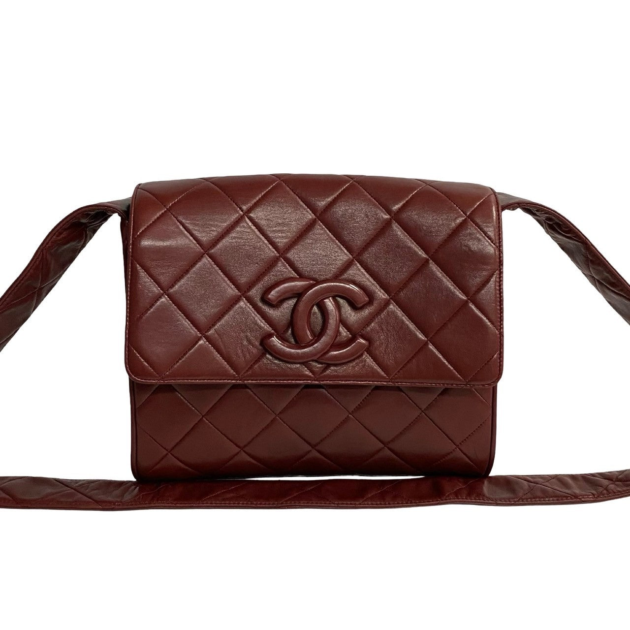 Chanel Shoulder Bag Lambskin Red Coco Mark Matrasse Women