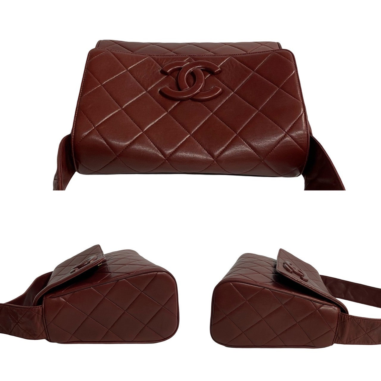 Chanel Shoulder Bag Lambskin Red Coco Mark Matrasse Women
