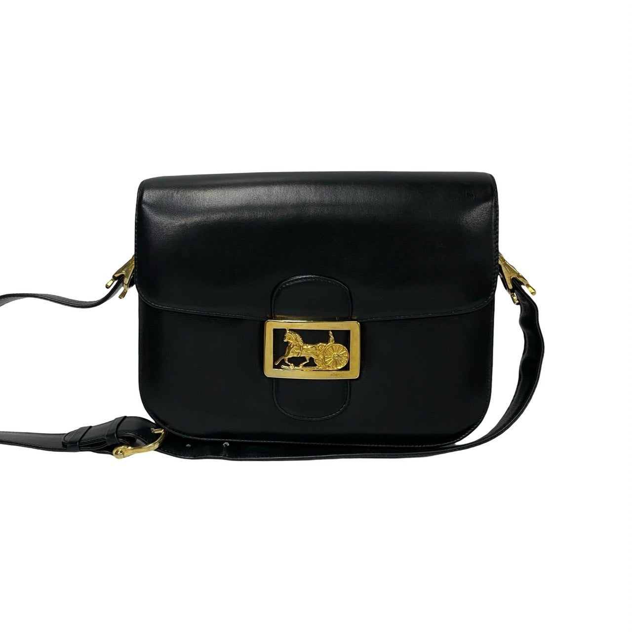 Celine Shoulder Bag Calfskin, Leather Black Logo Carriage Metal Women