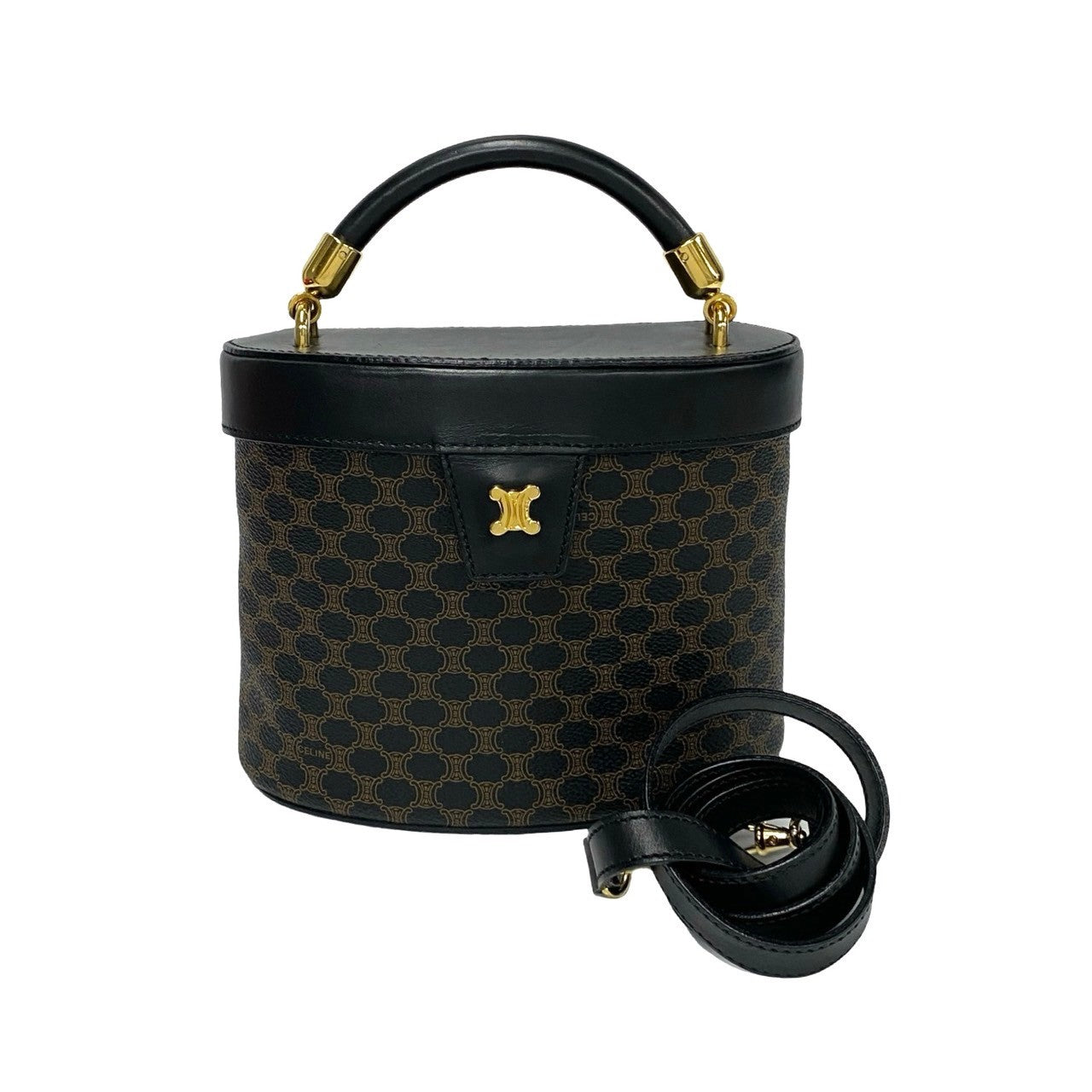 Celine Shoulder Bag Leather, Pvc Black Macadam Blazon Pattern Triomphe Logo Metal Women
