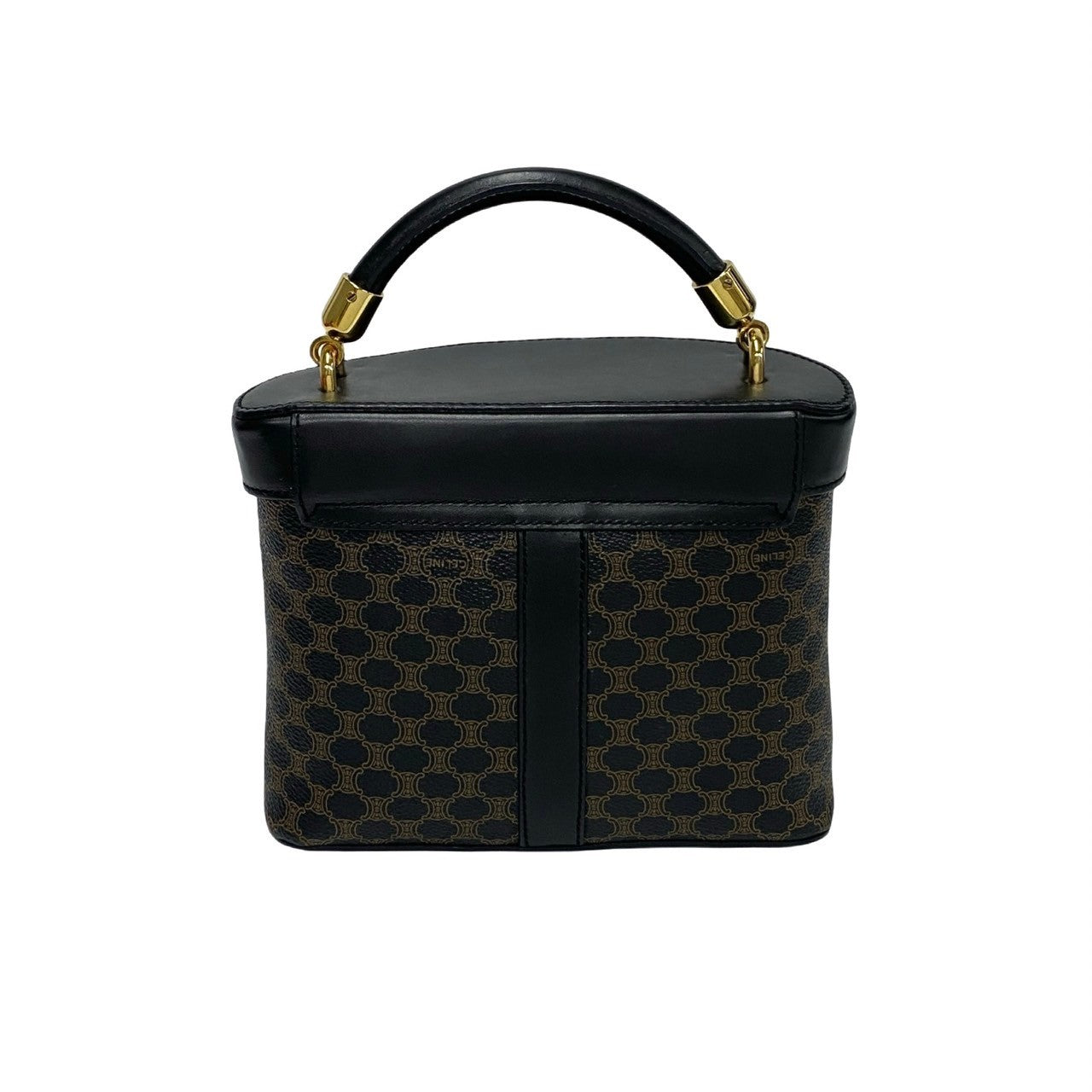Celine Shoulder Bag Leather, Pvc Black Macadam Blazon Pattern Triomphe Logo Metal Women