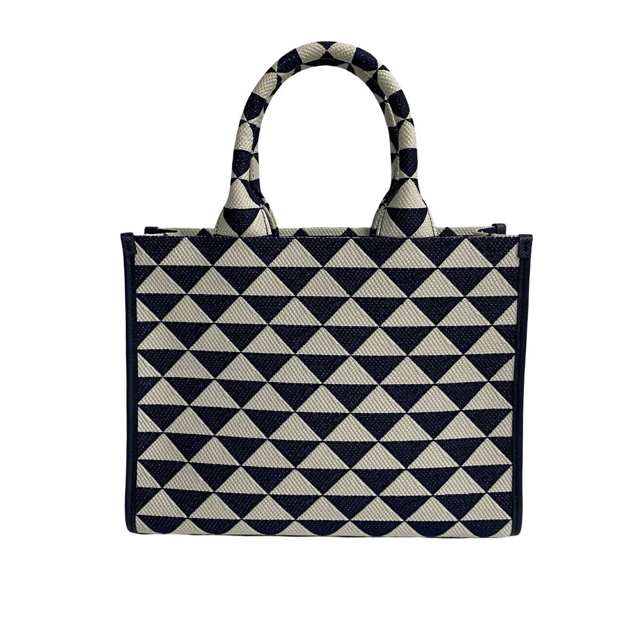 Prada Handbag Canvas, Leather Navy Triangle Logo Metal Symbol Embroidery Fabric Small Women