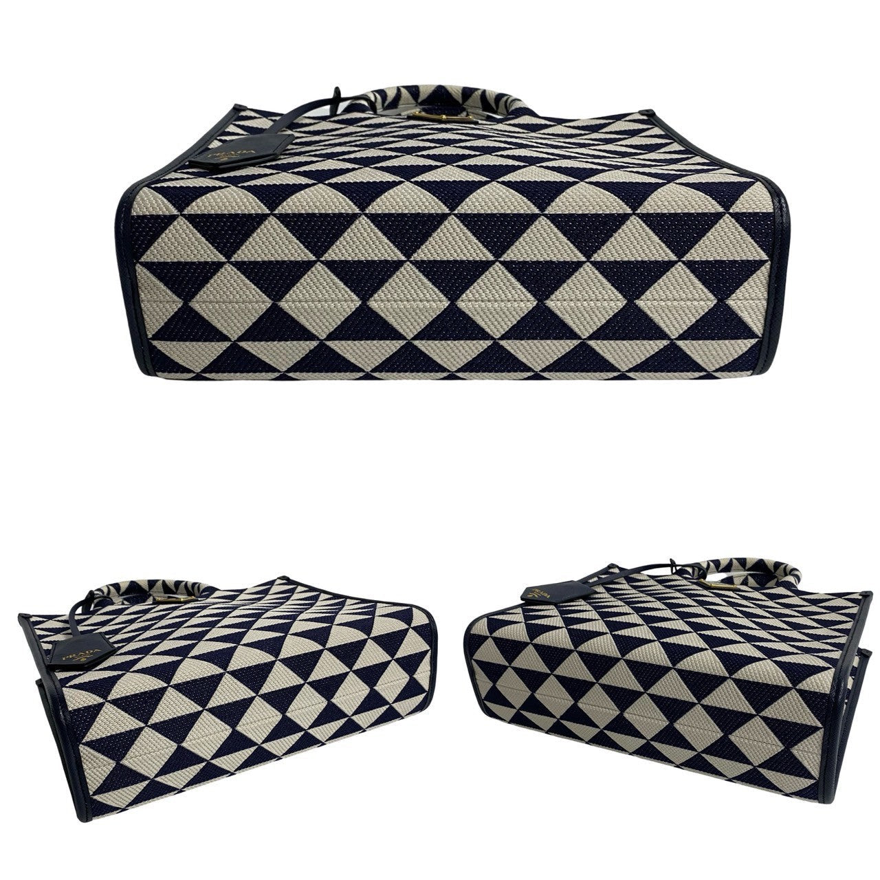 Prada Handbag Canvas, Leather Navy Triangle Logo Metal Symbol Embroidery Fabric Small Women