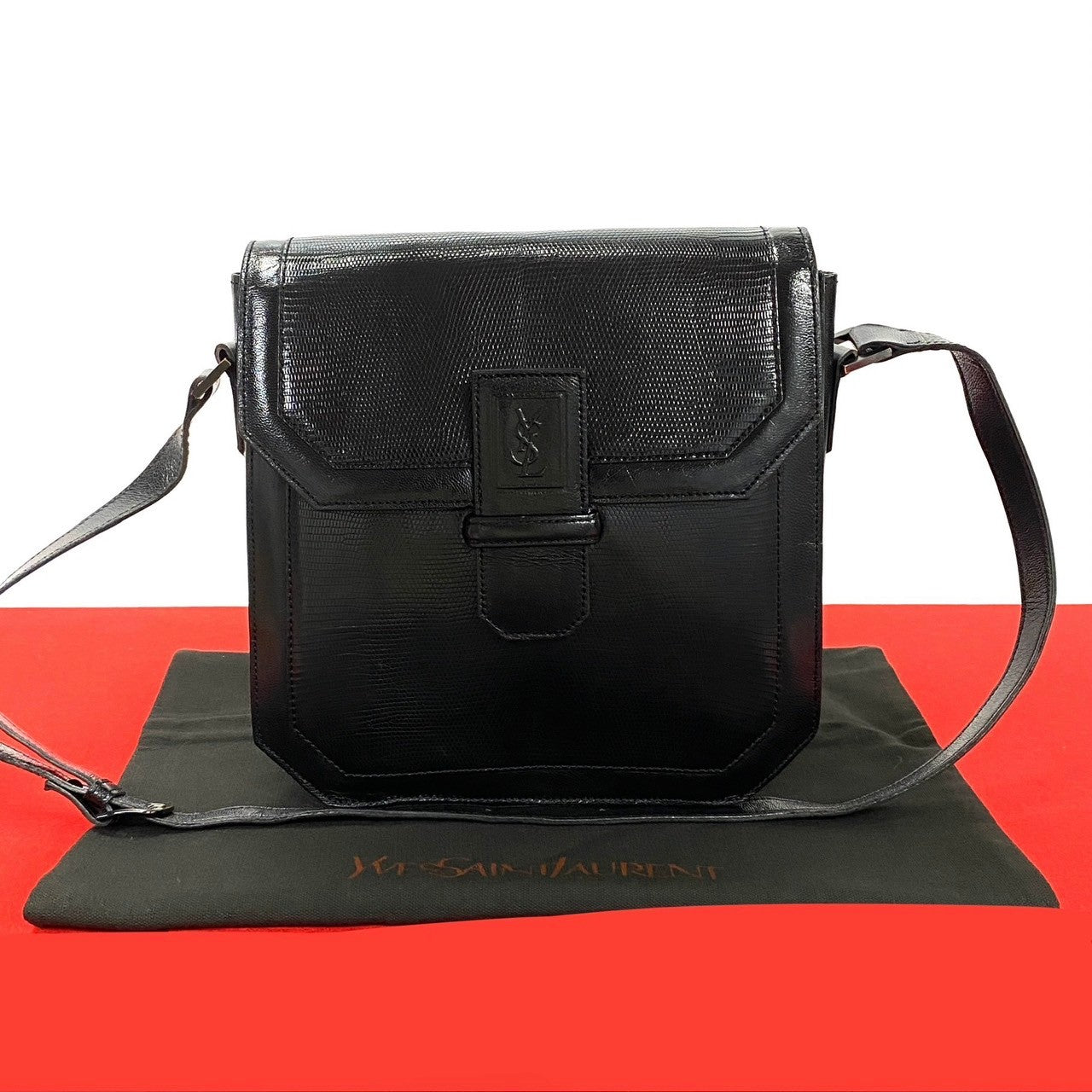 Yves Saint Laurent Shoulder Bag Leather Black Logo Women