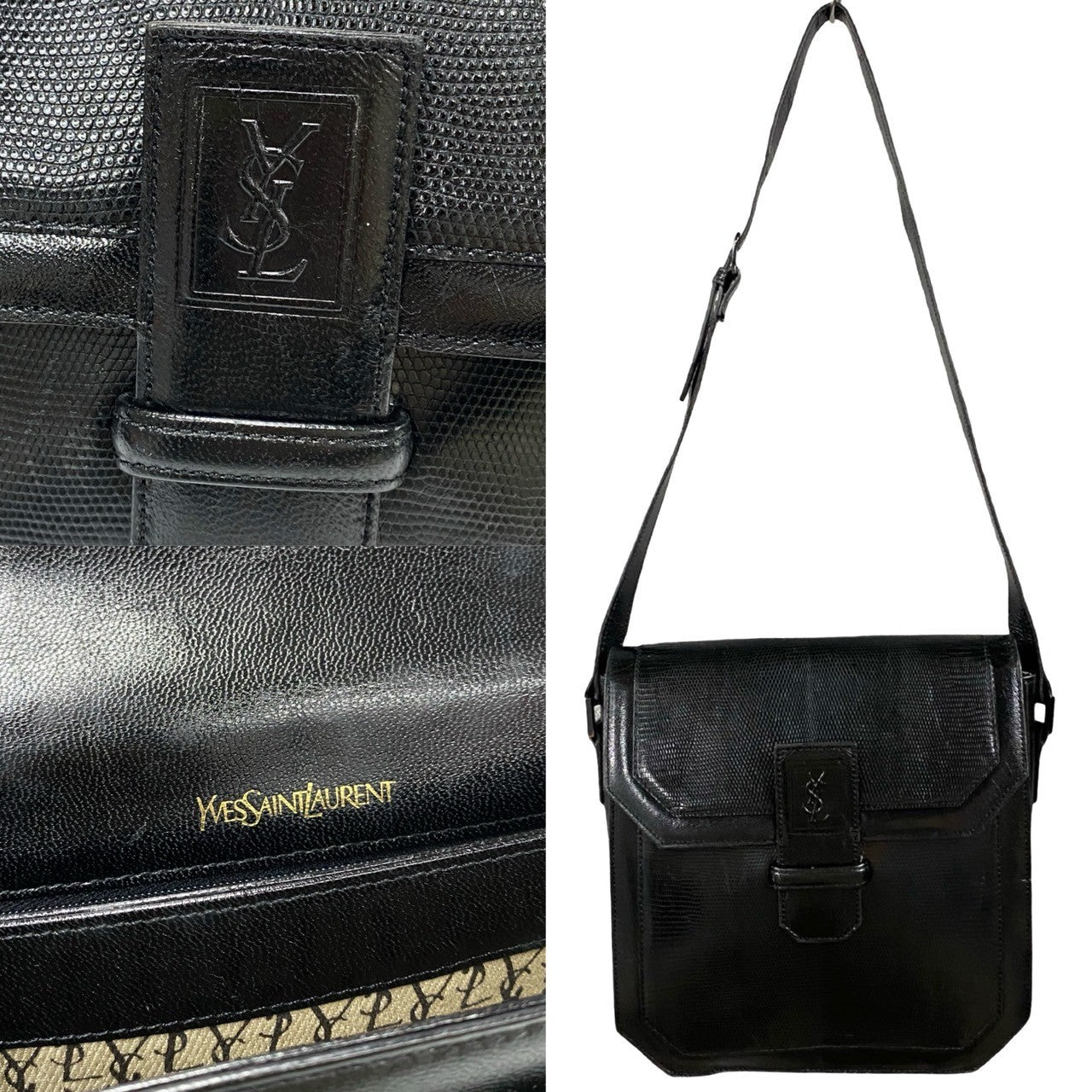 Yves Saint Laurent Shoulder Bag Leather Black Logo Women