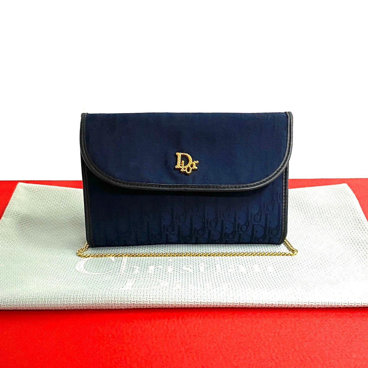 Dior Shoulder Bag Canvas, Leather Navy Trotter Pattern Women