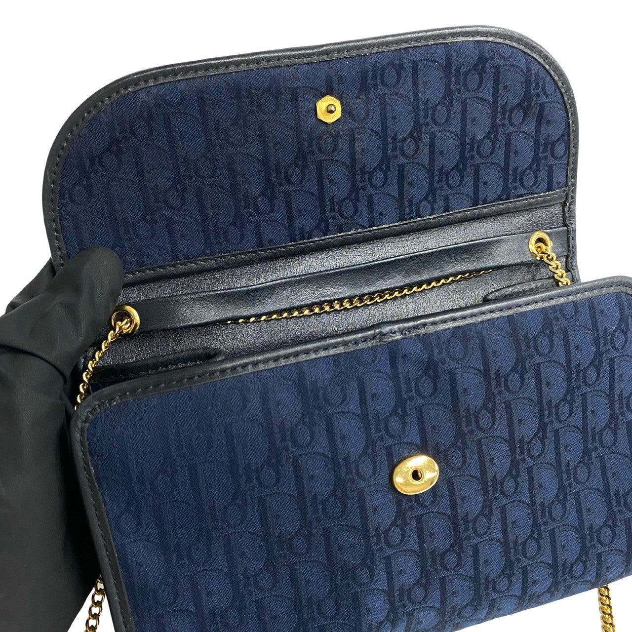 Dior Shoulder Bag Canvas, Leather Navy Trotter Pattern Women