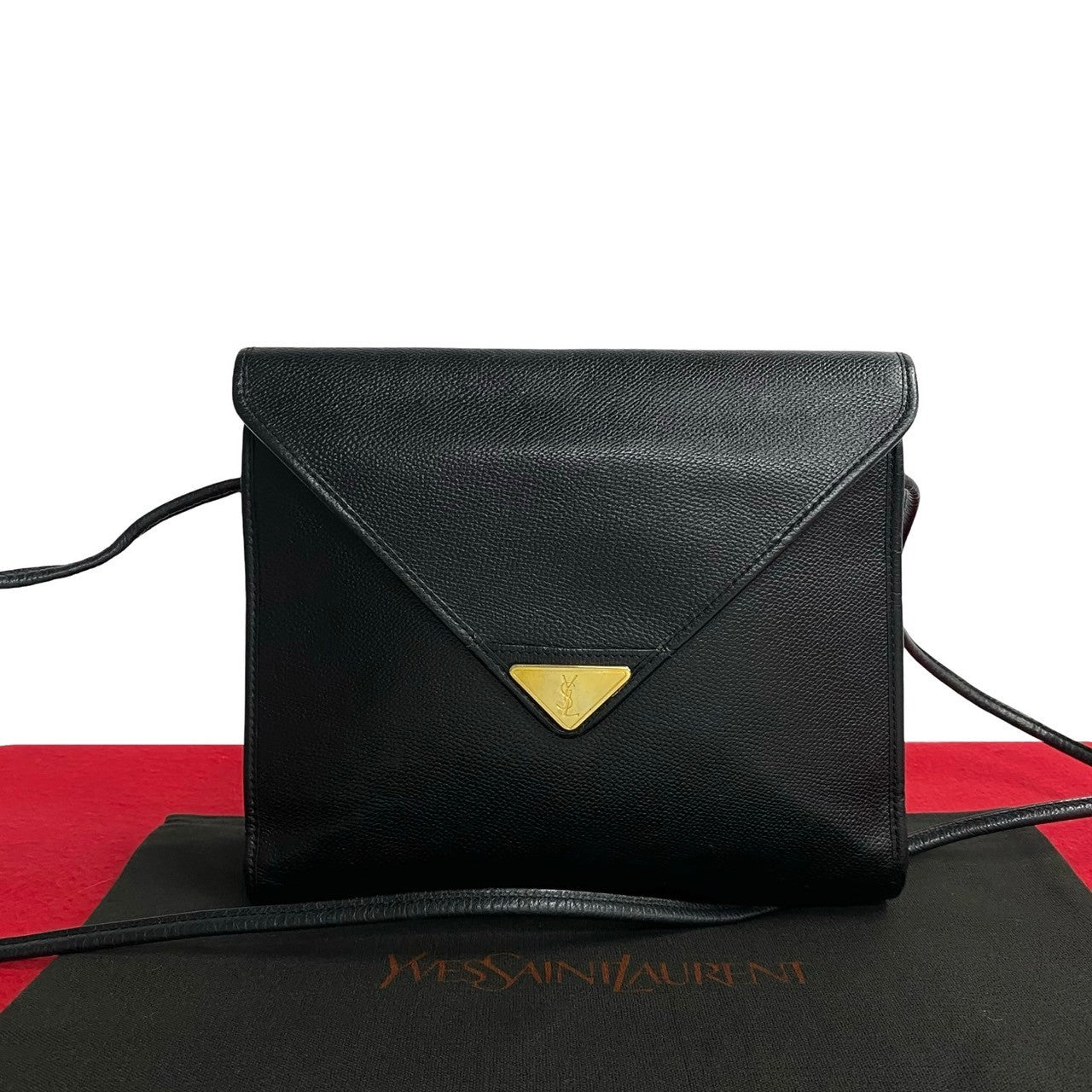 Yves Saint Laurent Shoulder Bag Leather Black Ysl Logo Women