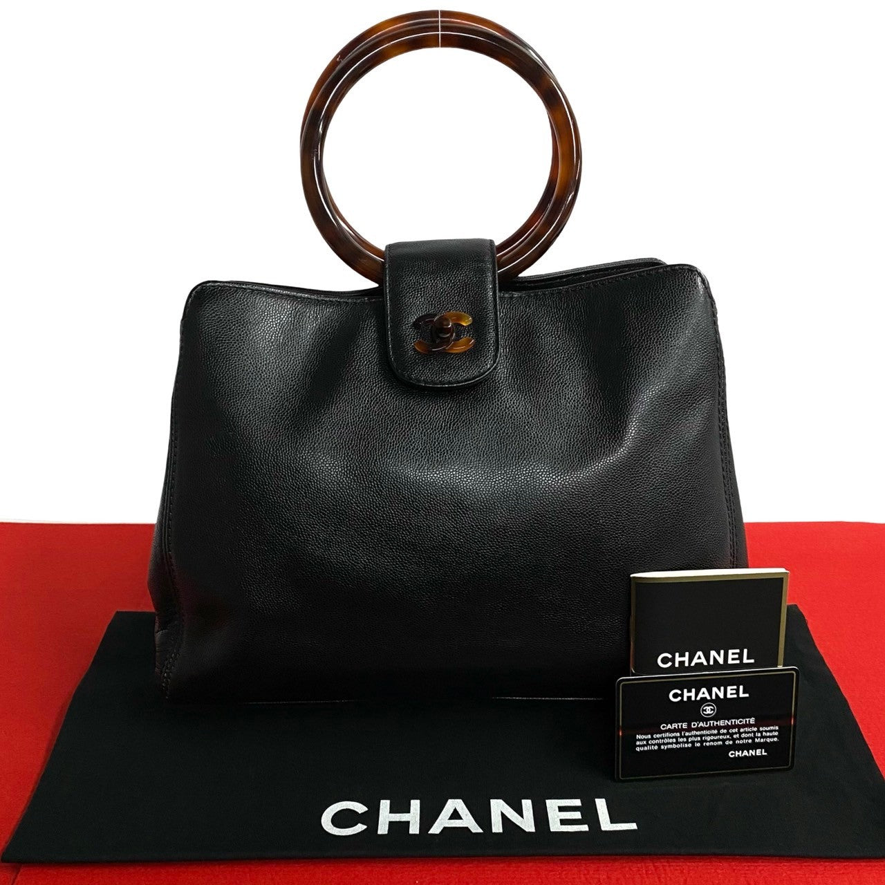 Chanel Handbag Matte Caviar Skin, Plastic Black Coco Mark Women
