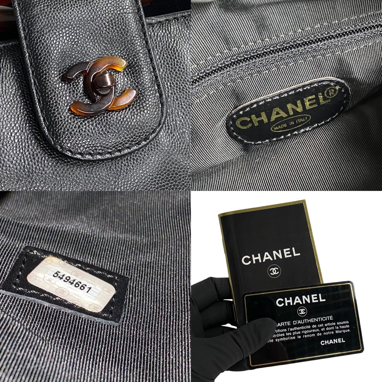 Chanel Handbag Matte Caviar Skin, Plastic Black Coco Mark Women