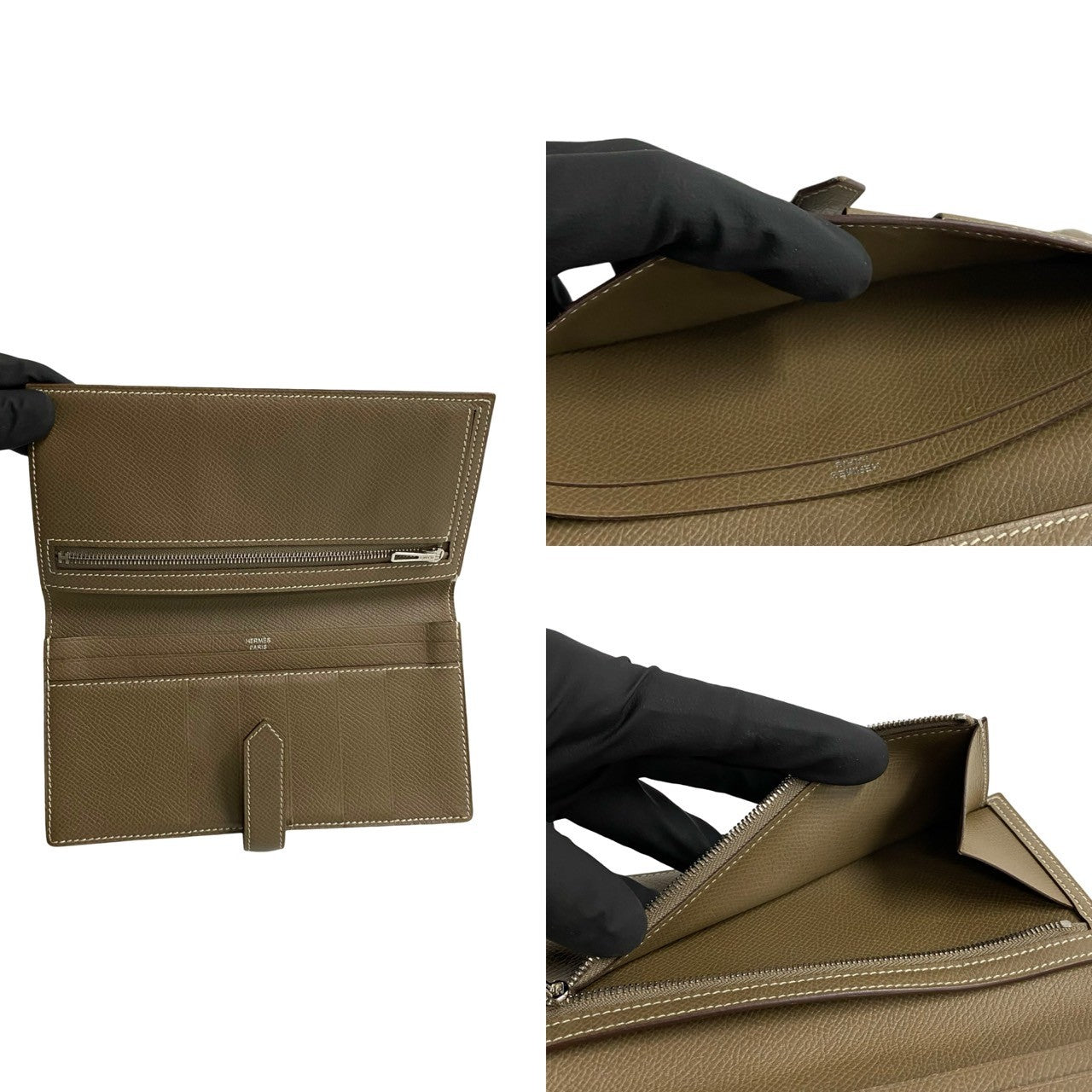 Hermes Long Wallet Purse Epsom, Leather Gray Beansufla Women(Unisex)