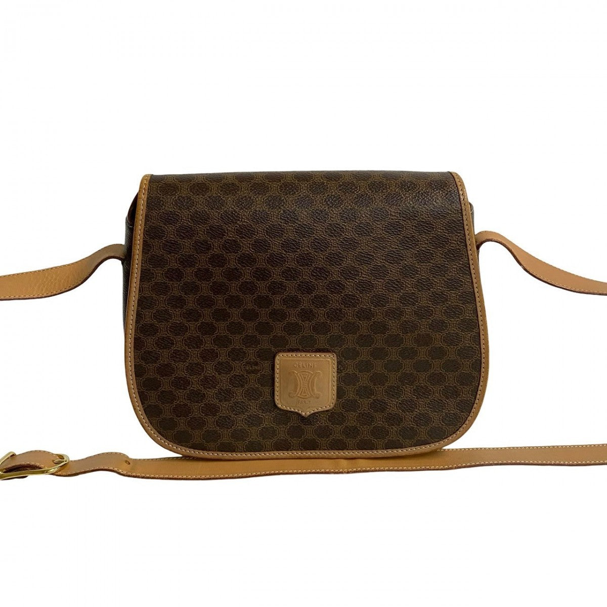 Celine Shoulder Bag Leather, Pvc Brown Macadam Blason Triomphe Pattern Women